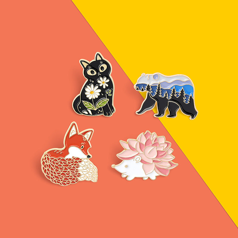 Animal Series Brooch Cute Red Fox Black Cat Brooches