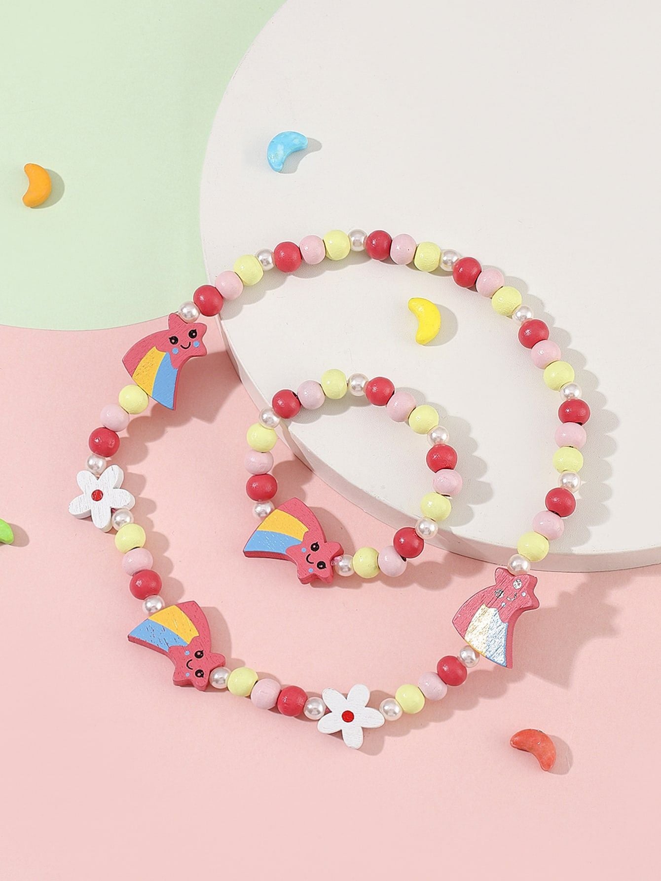 Children's Mixed Color Beaded Wooden Bead Handmade Bracelets