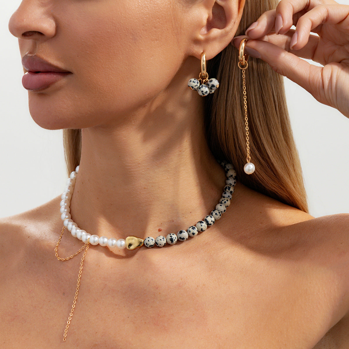 Personality Imitation Pearl Beaded Stitching Fashion Spot Acrylic Beads Chain Necklaces