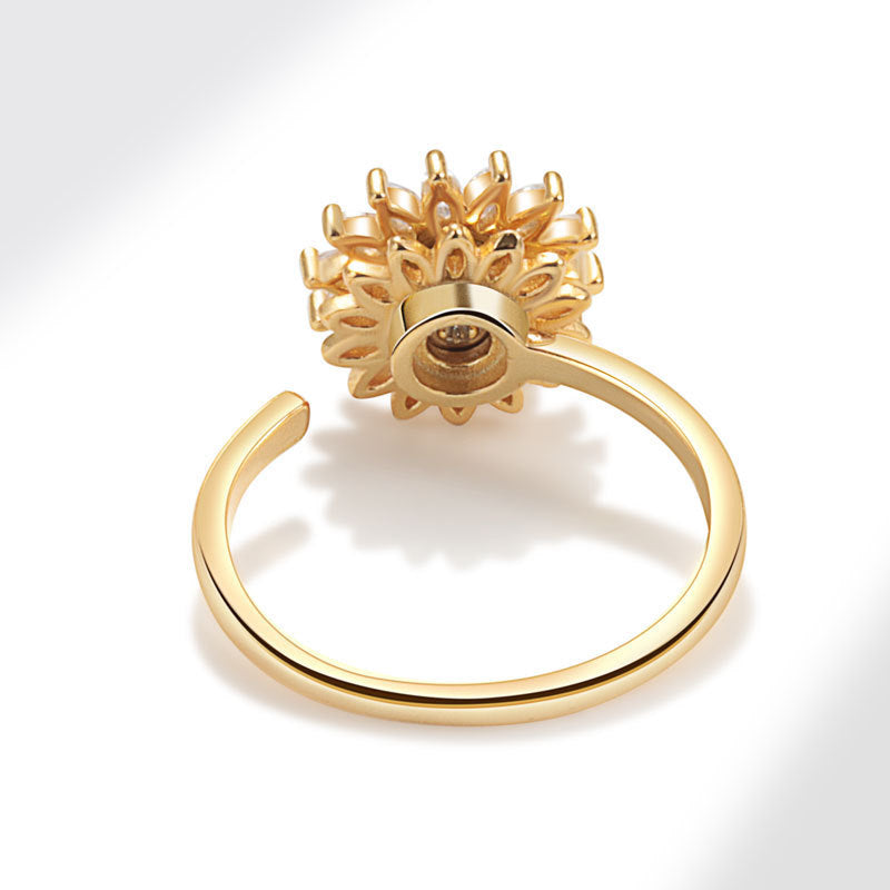 Gold Diamond Sunflower Rotating Stylish Opening Rings