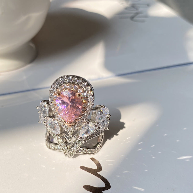 High-grade Real Gold Full Diamond Two-color Colored Ring