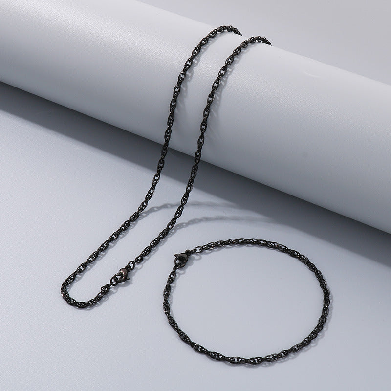 Women's & Men's Square Line Hemp Flowers Chain Simple Choker Titanium Steel Woven Necklace