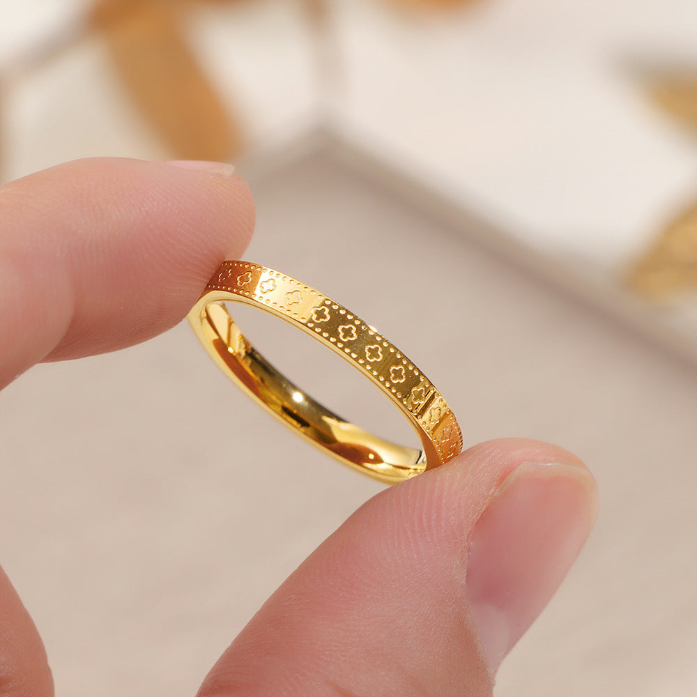 Clover Kaleidoscope Female Light Luxury High-grade Imitation Yellow Gold Colorfast Ring
