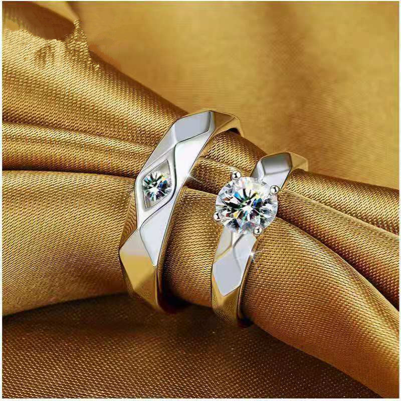 Women's & Men's White Gold-plated Wedding Korean Artificial Diamond Rings