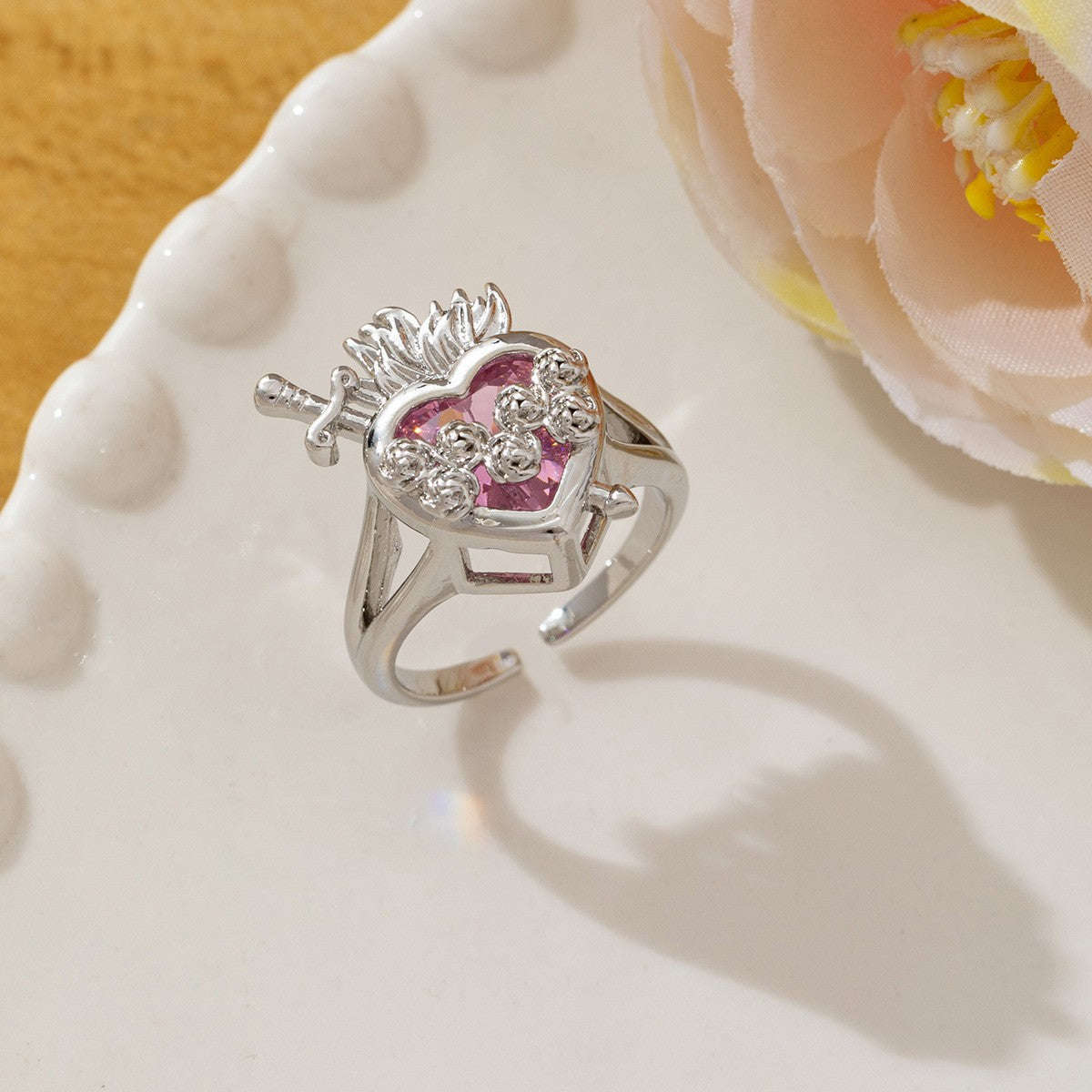 Temperament High Sense Loving Heart With Opening Adjustable Super Flash Ring