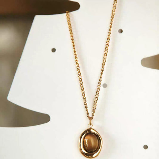 Natural Tigereye Coffee Beans Fashion Short Ear Sets Titanium Necklaces