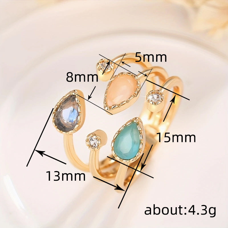Korean Style Irregular Open Temperament Drop-shaped Simulation Magazine Design Royal Ring