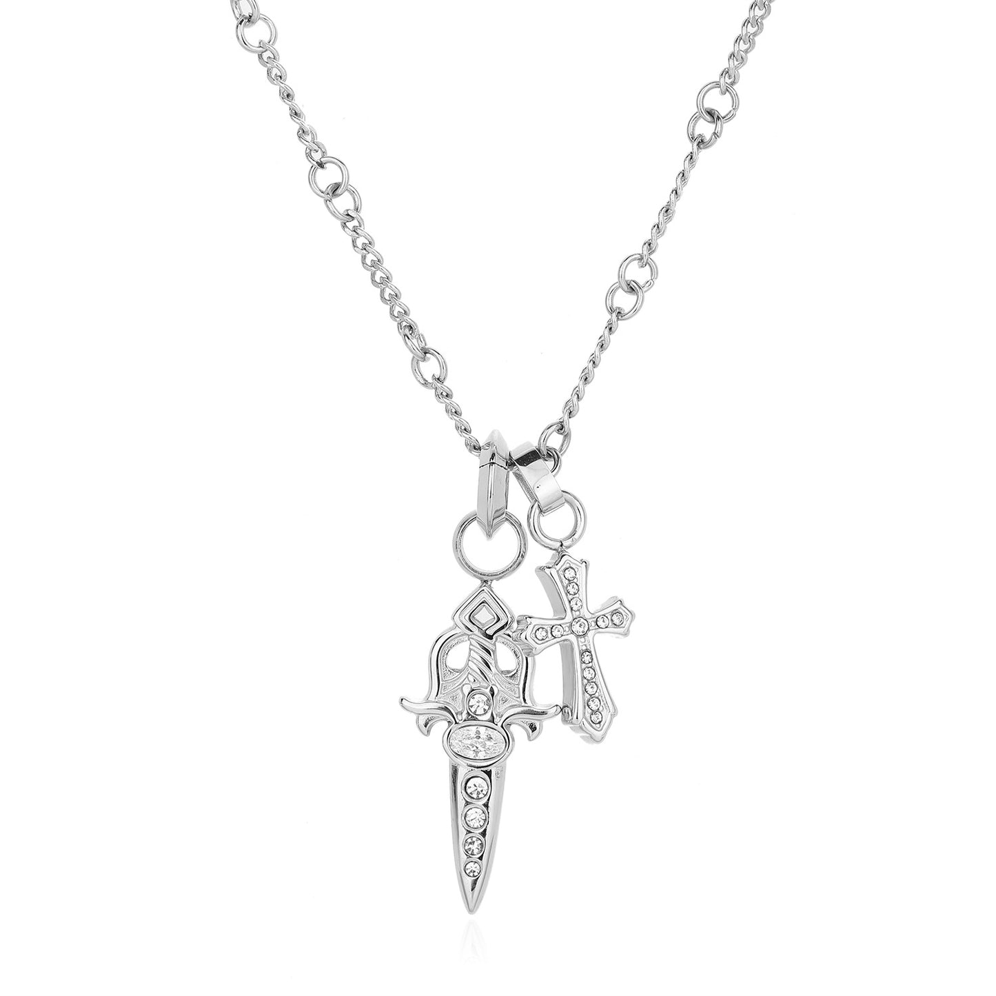 Women's & Men's Titanium Steel No Fading Diamond Sword Cross Necklace