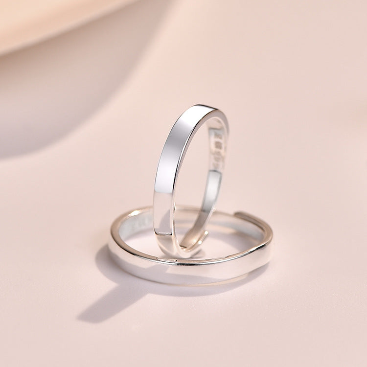 Women's & Men's Sterling Sier Glossy Simple Couple One Pair Rings
