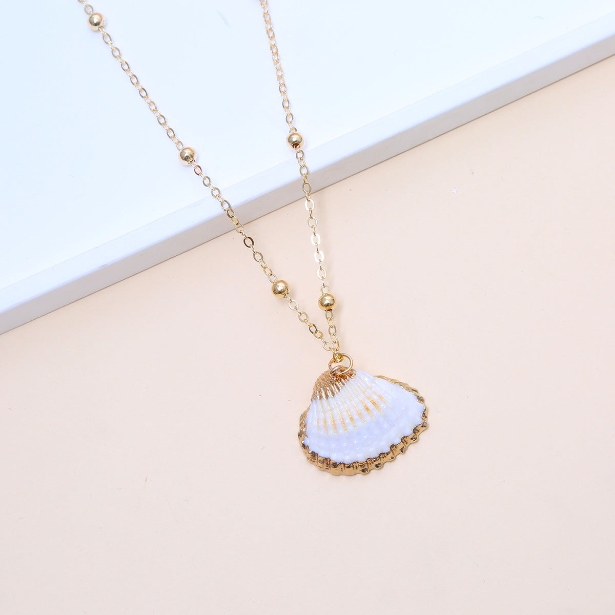 Ball Bead Chain Natural Shell Electroplated Necklace
