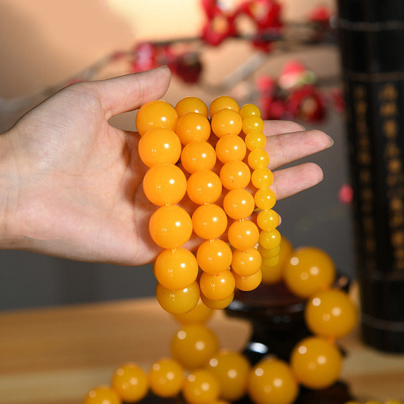 Women's & Men's Yellow Imitation Chicken Oil Beeswax Beads Live Bracelets