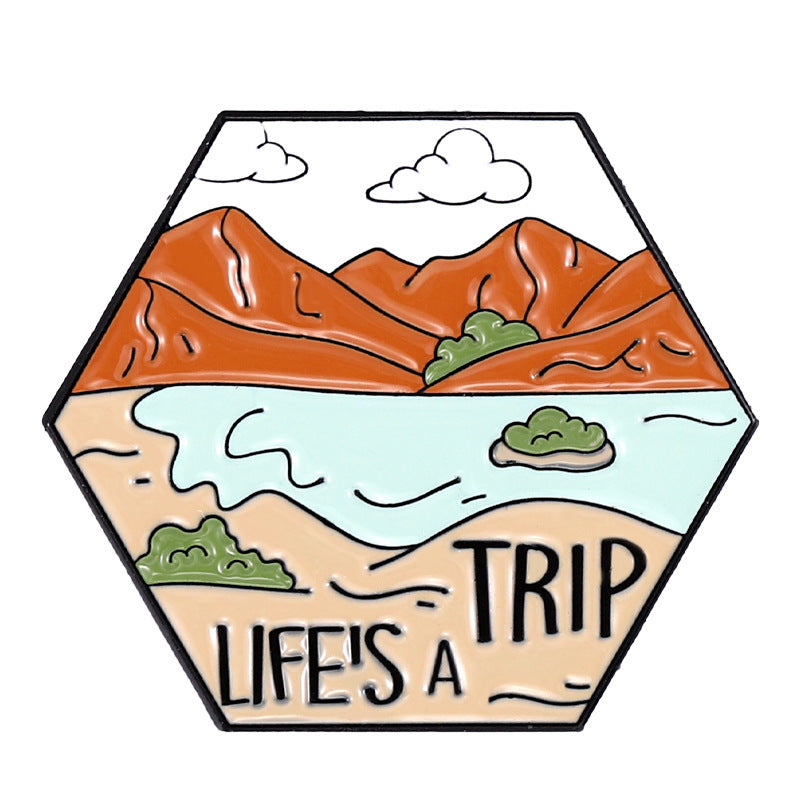 Alloy Brooch Signpost Mountains Lakes Metal Brooches