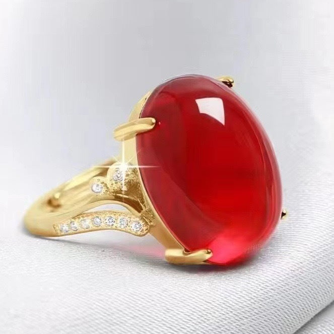 Chalcedony Female Sterling Sier Inlaid Canary Stone Agate Adjustable Ring