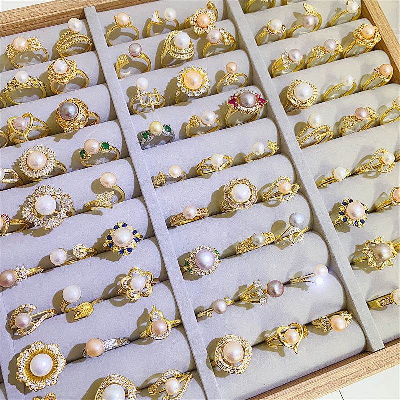 Pearl Light Luxury High-grade Zircon Opening Adjustable Color Ring