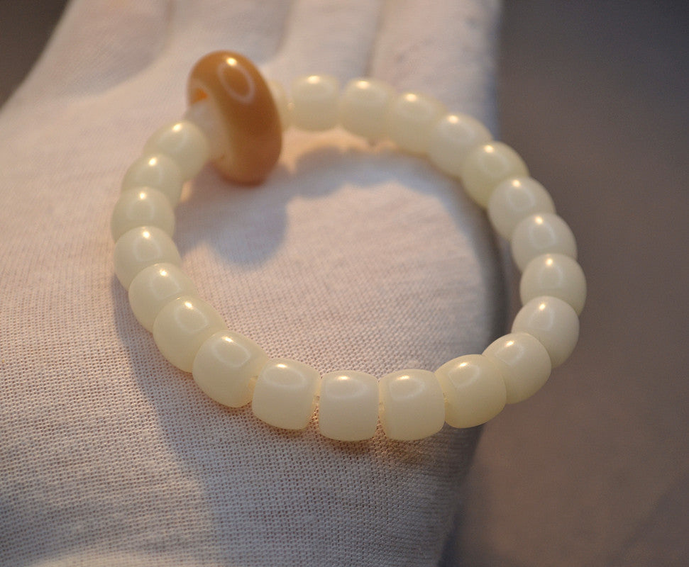 Straight Cut Barrel Beads White Corypha Weathered Bodhi Flexible Bracelet