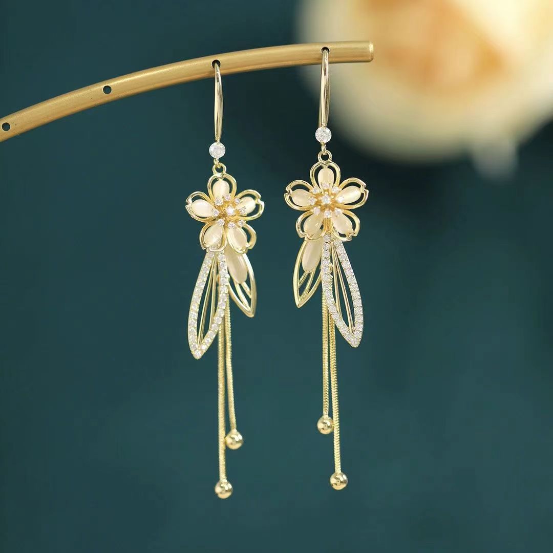 Zircon Long Tassel Ear Hook Temperament Wild Affordable Luxury French Earrings