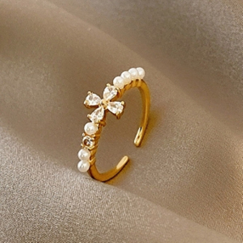 Open Adjustable Pearl Zircon Niche Personality Index Finger Rings