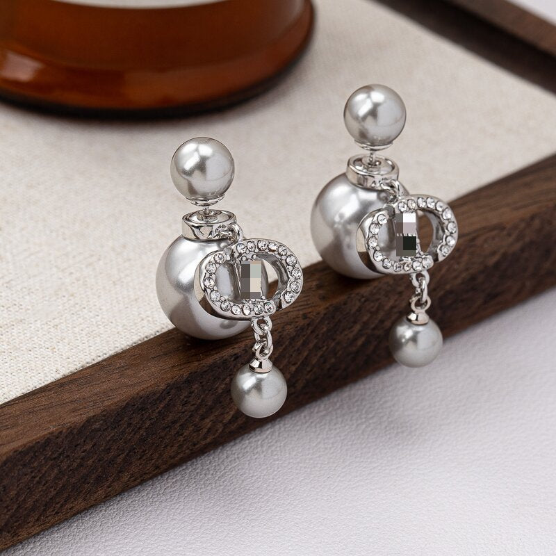 Women's Sier Pearl For Design Tassel Geometric Earrings