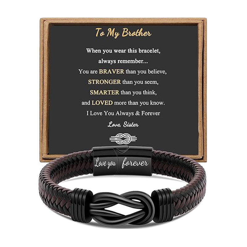 Trendy Leather Stainless Steel Twist Hand-woven Bracelets