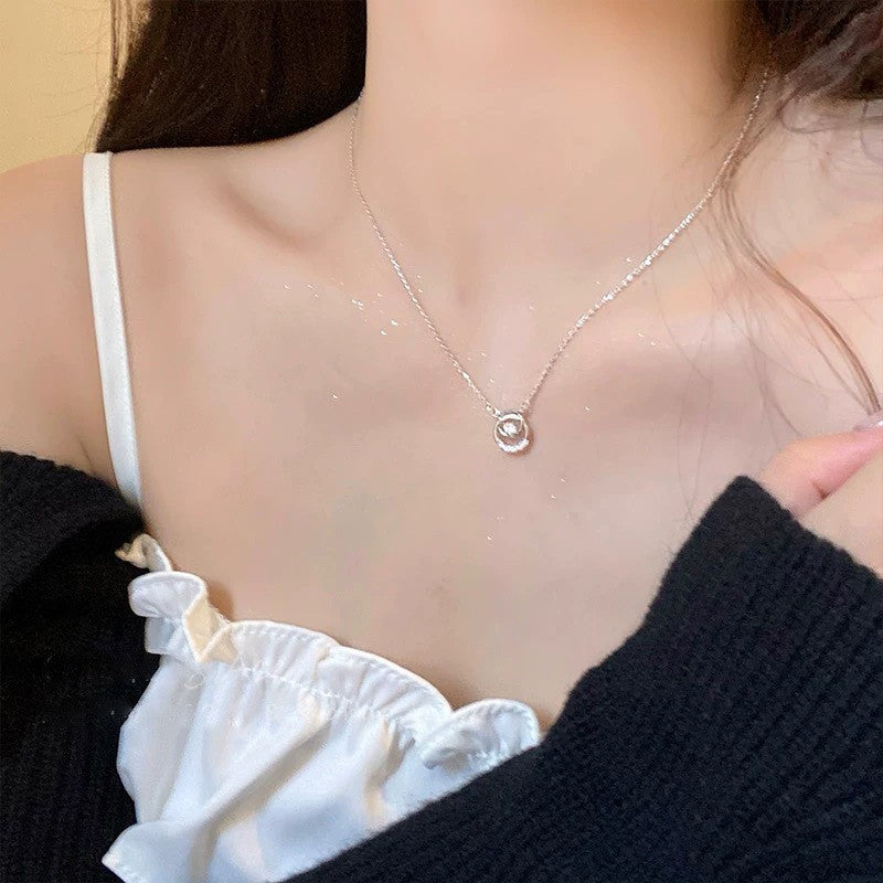 Sier Safety Lock Chinese Style White Necklace
