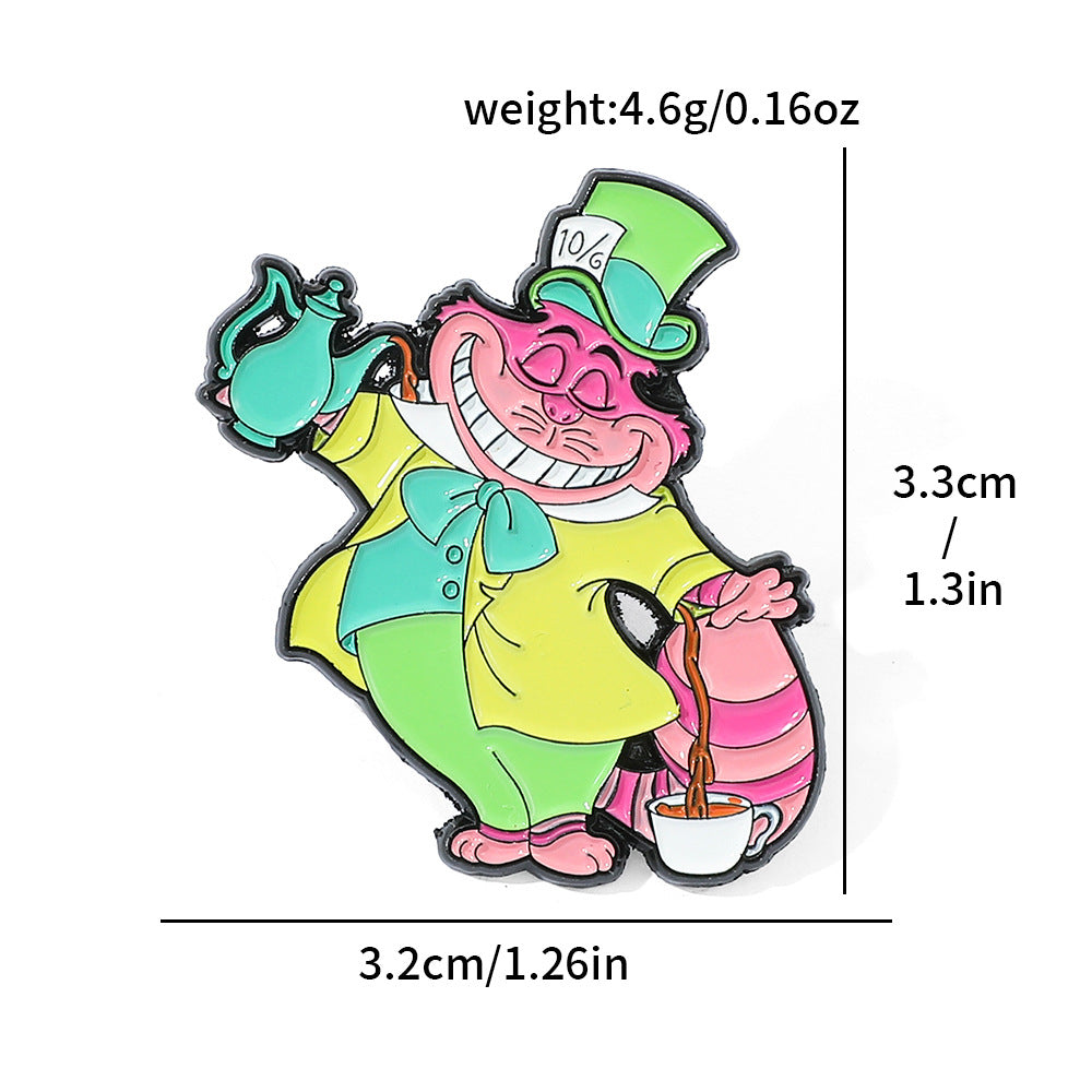 In Wonderland Cat Alloy Oil Drip Brooches