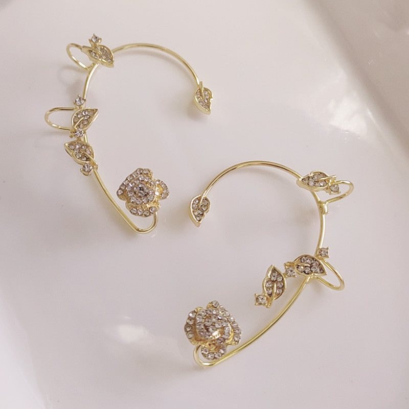 Women's Korean Fashion Simple Rose Ear Hanging Earless Earrings