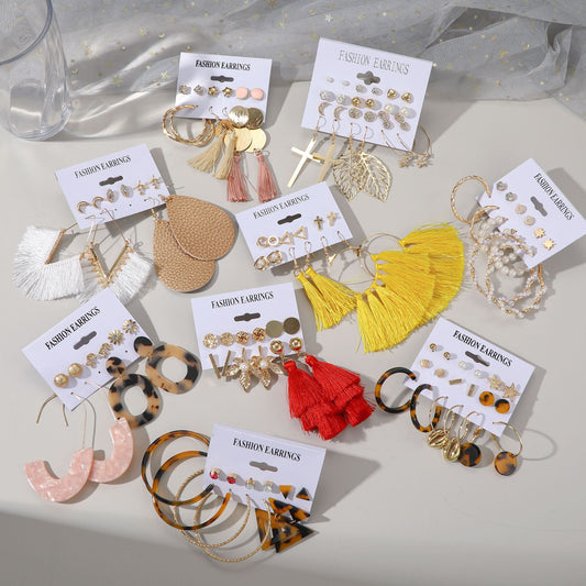 Pearl Creative Tassel Suit Boho Flower Earrings