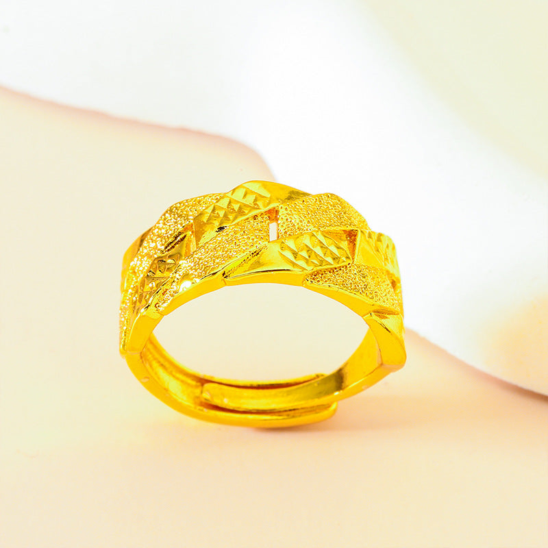 Men's Vietnam Placer Gold Jewellery Rhombus Building Ring