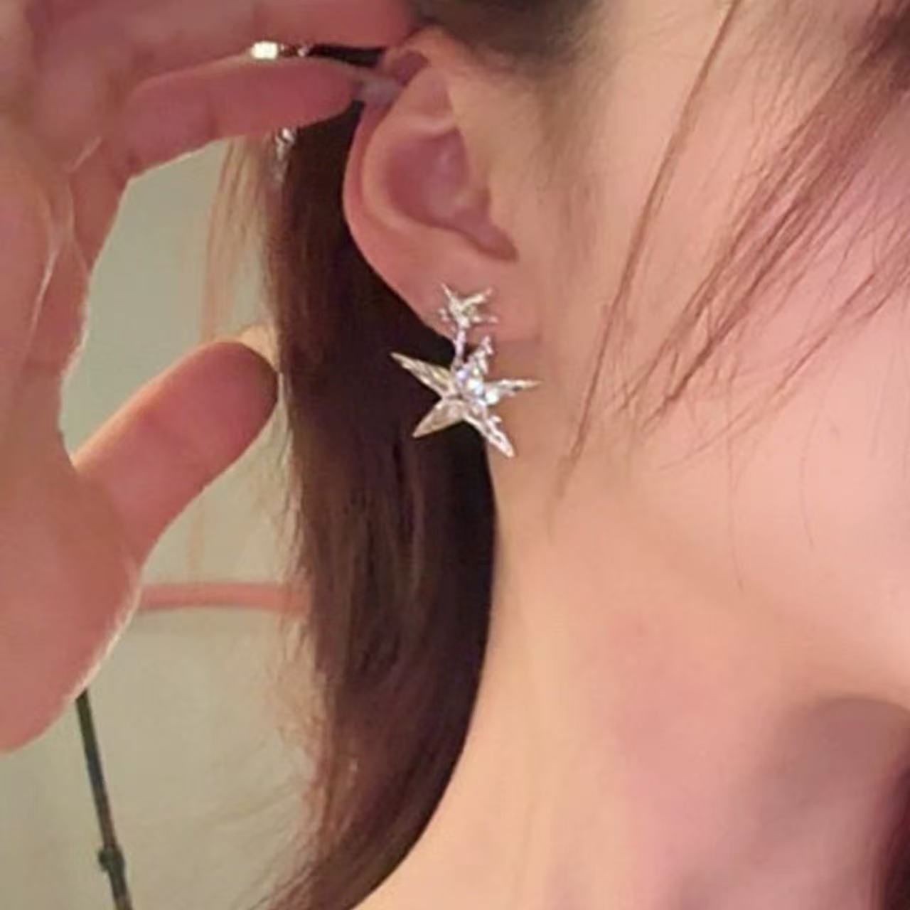 French Entry Lux Pentagram Female Fashionable Temperamental Design Senior Stud Earrings