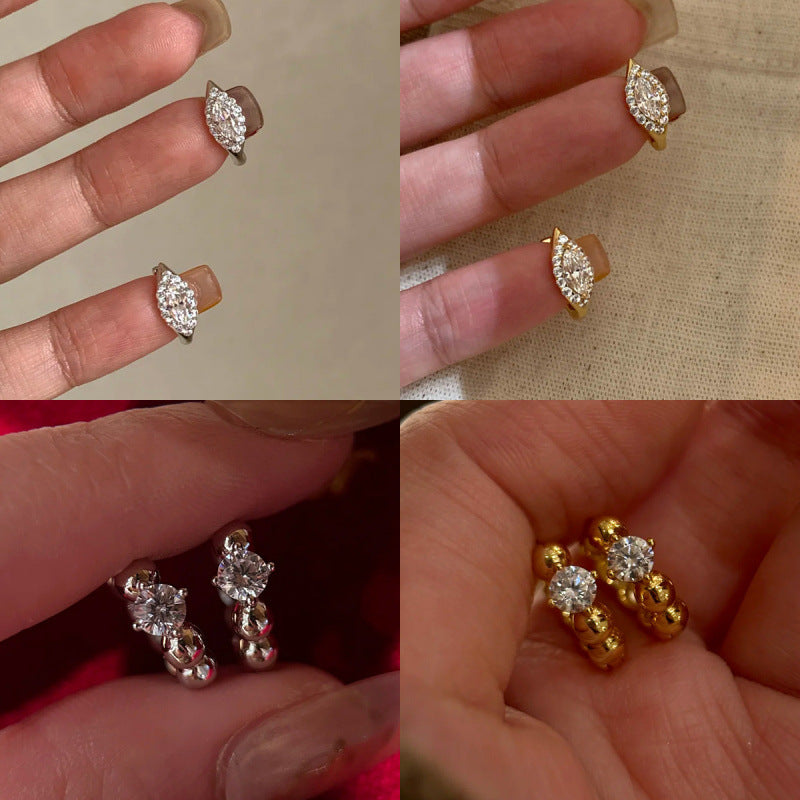 Women's Little Golden Beans Zircon Light Luxury Fashion Trendy Horse Eye Stud Earrings