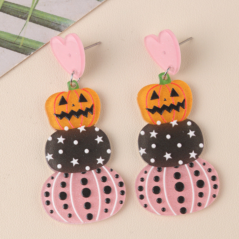 Halloween Series Acrylic Pumpkin Cartoon Funny Earrings