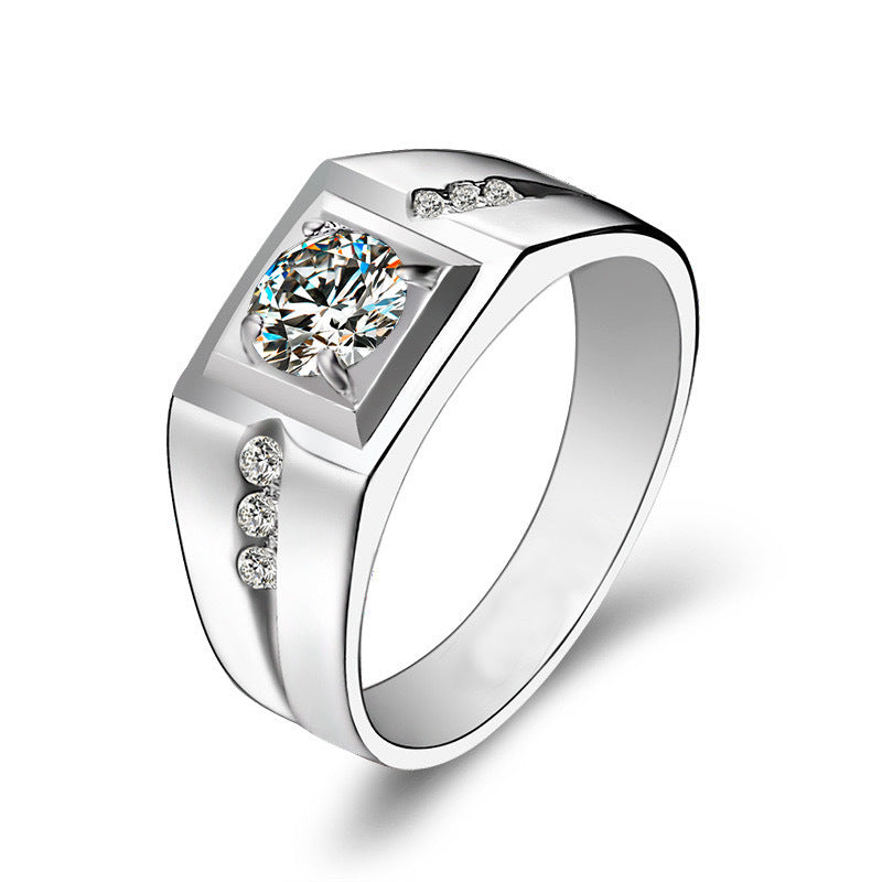 Men's Diamond Single Simulation Karat Wedding Classic Temperament Ring
