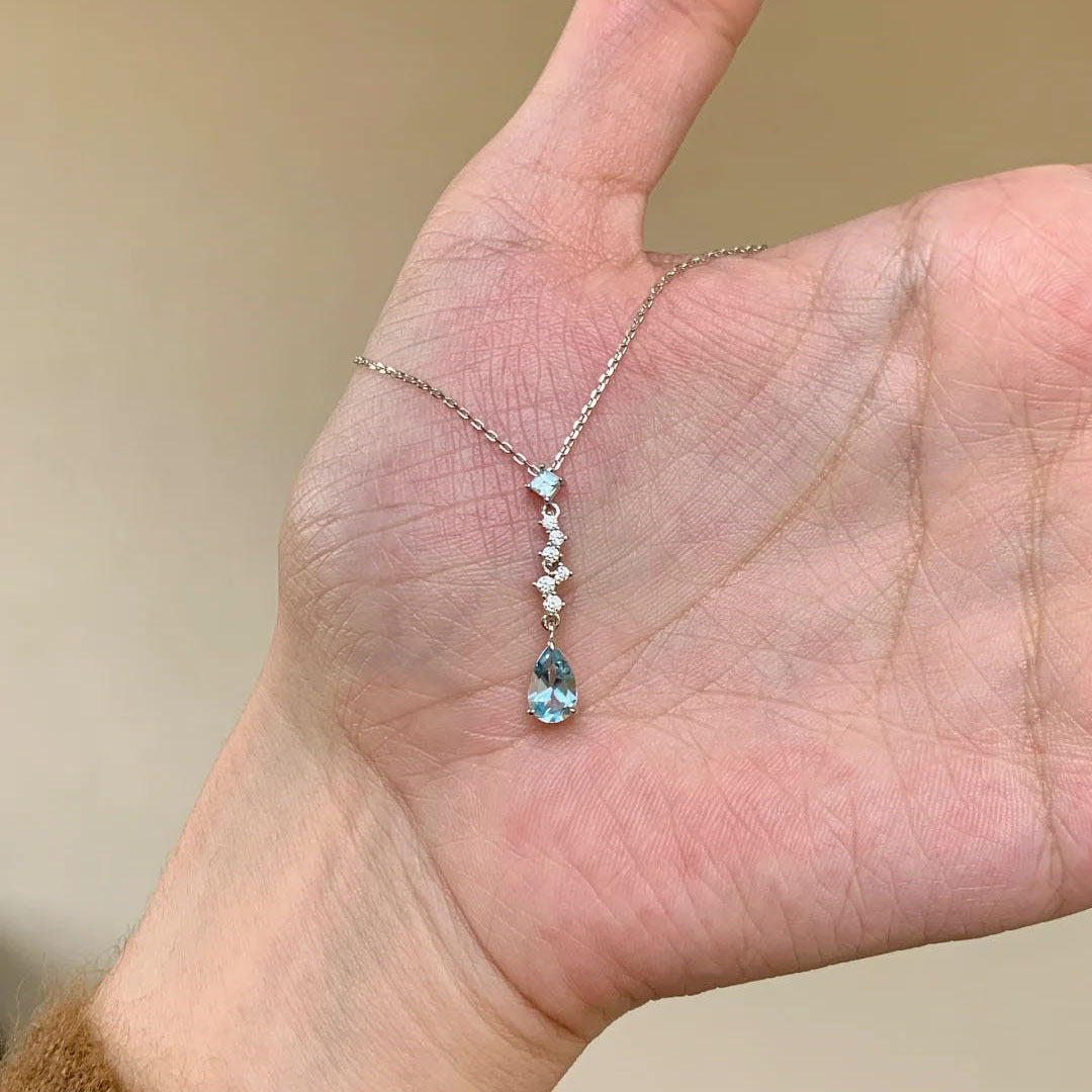 Tassel Star Falling Blue Tears Rhinestone Water Drop Necklace