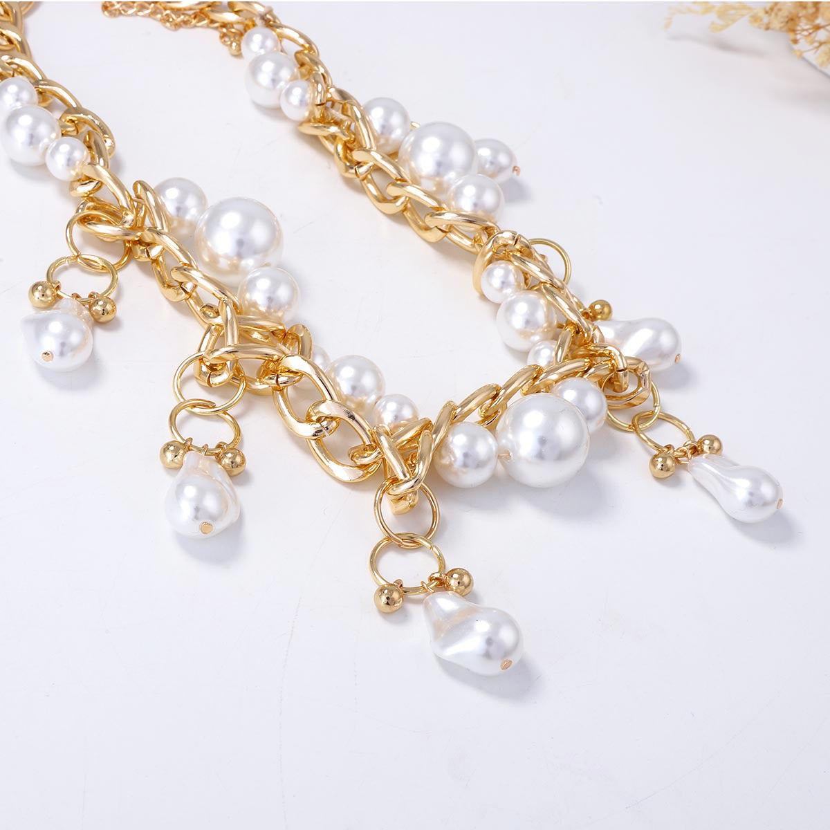 Imitation Pearl Geometric Woven Exaggerated Chain Necklaces
