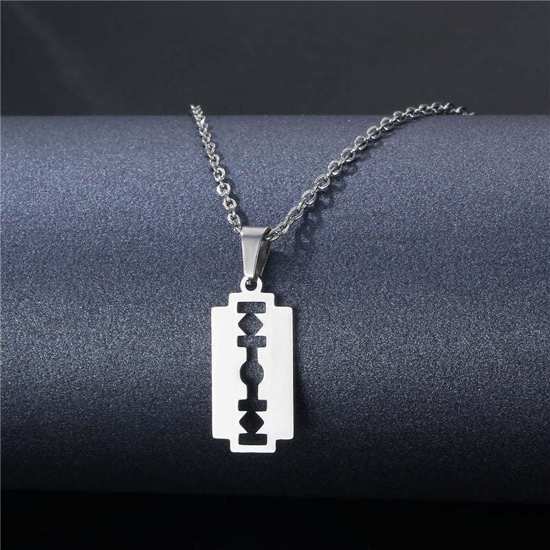 Stainless Steel Cut Hollow Geometry Tag Necklace