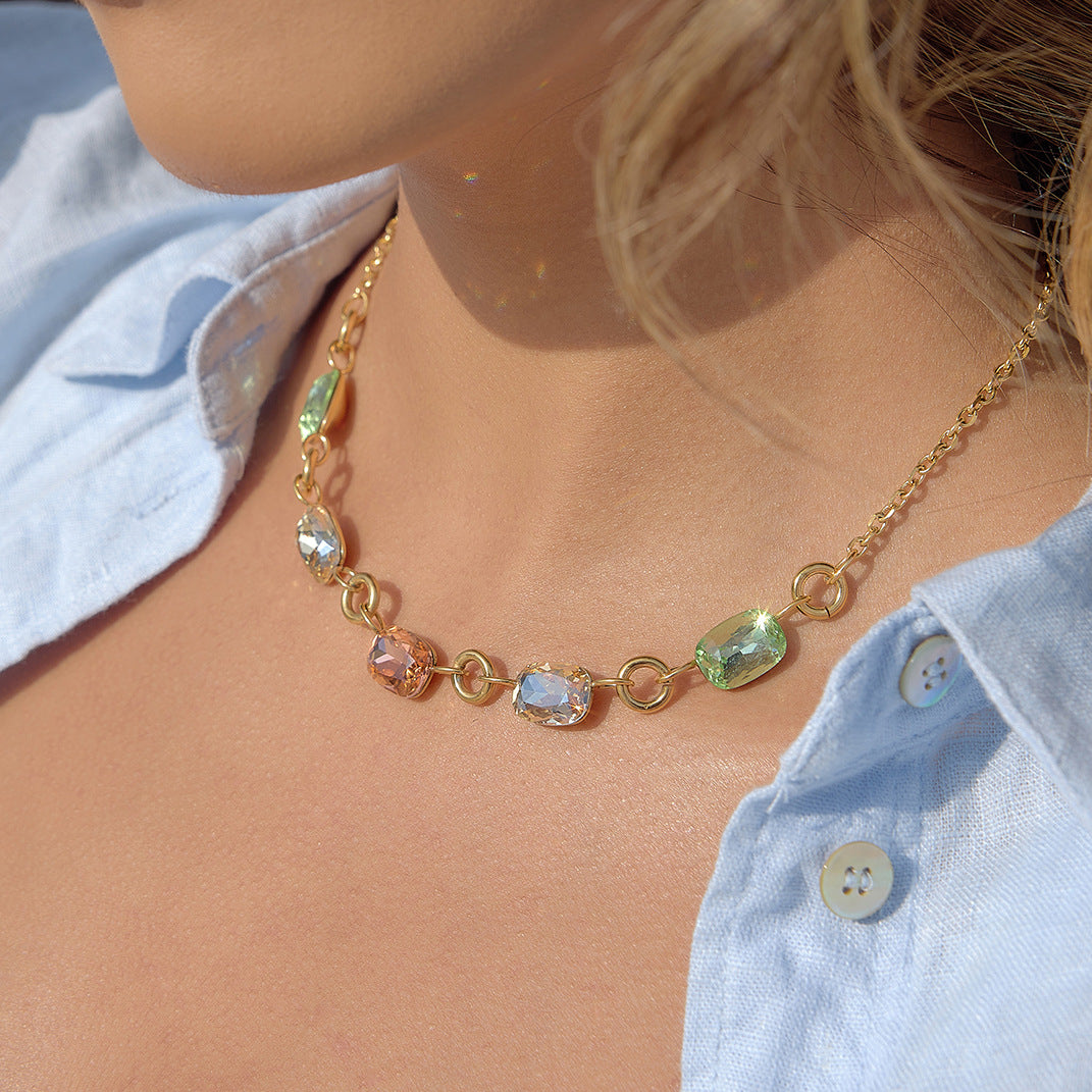 Women's Color Rhinestone Titanium Steel Light Luxury Minority Clavicle Necklace