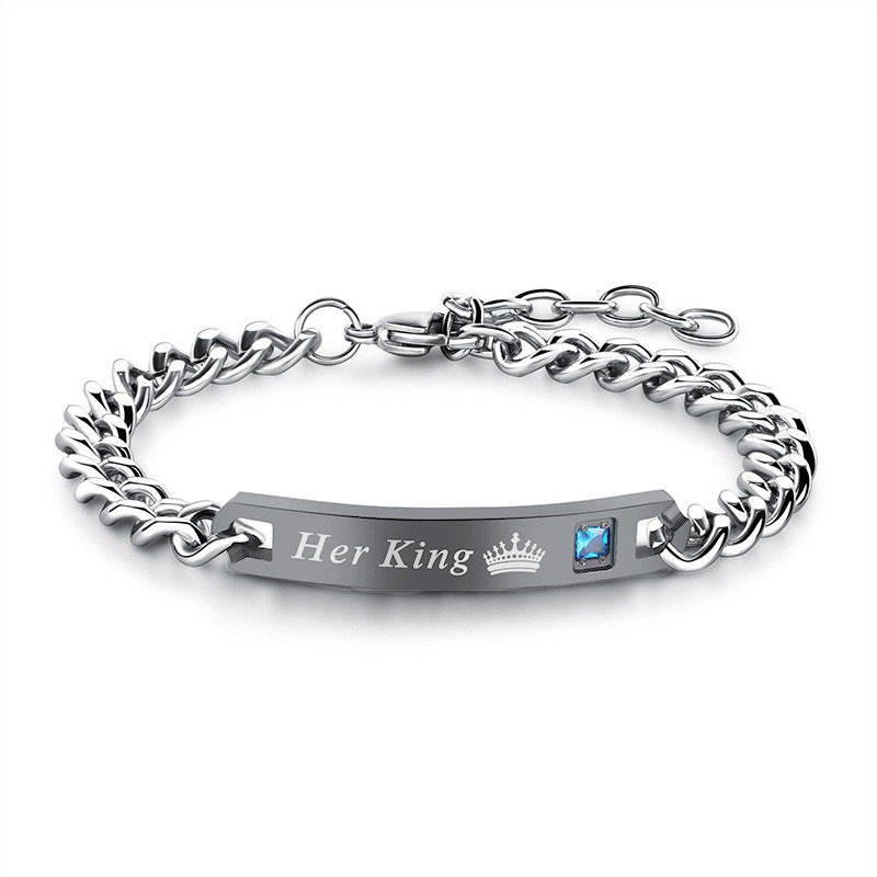 Letter Crown Couple Alloy Chain Black Bracelets