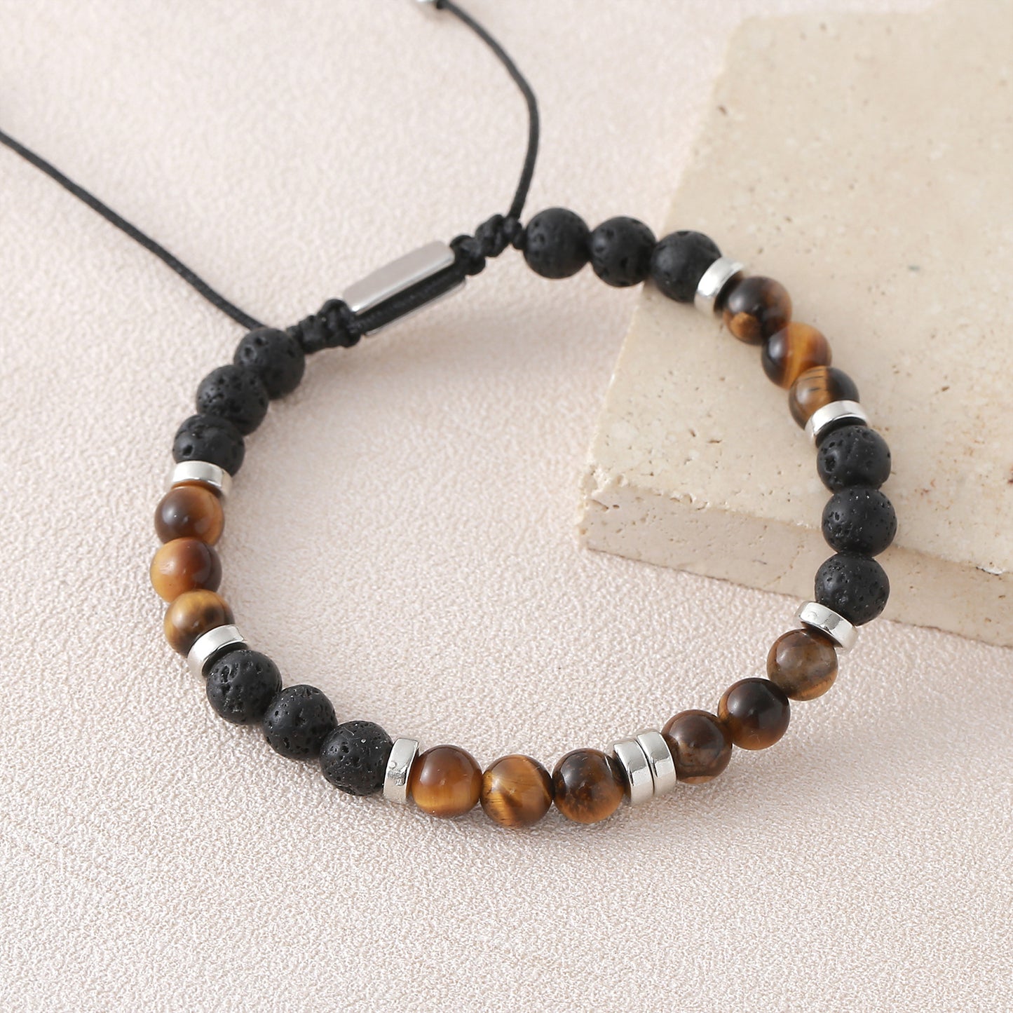Men's Stone Tigereye Map Volcanic Rock Mixed Bracelet