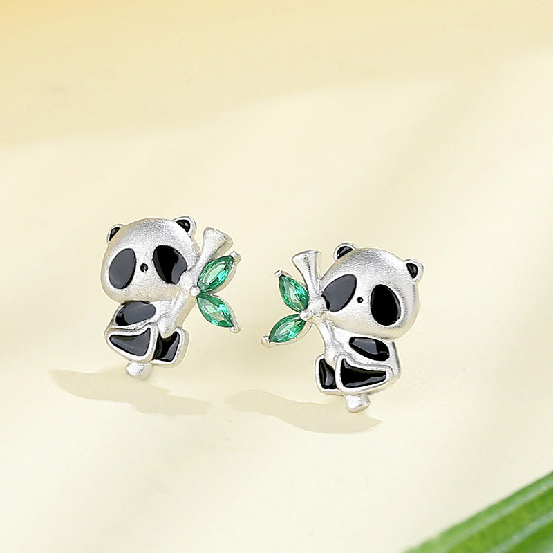 Sier Bamboo Panda Mori Style Petite Earrings