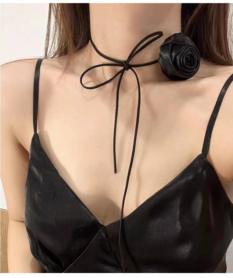 Niche Retro Pure Rose Handmade Wrist Flower Silk Female Sexy Collar