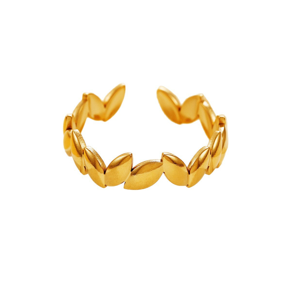 Steel Fresh Mori Glossy Small Leaf Sweet Open Rings