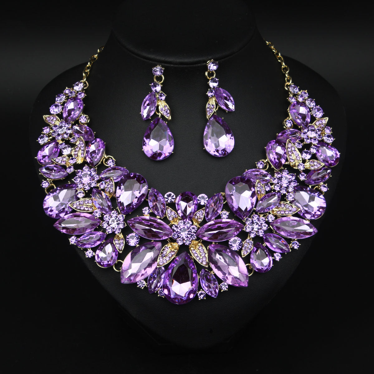 Fashion Exaggerated Gemstone Leaves Suite Luxury Dress Banquet Jewelry Set