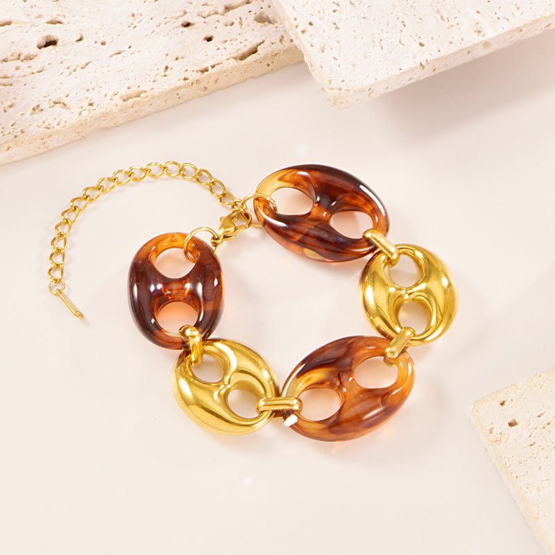 Gold Color Resin Buckle Light Luxury Jewelry Set