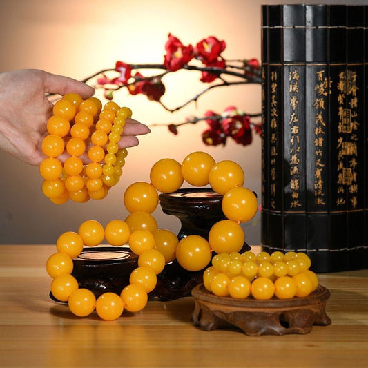 Women's & Men's Yellow Imitation Chicken Oil Beeswax Beads Live Bracelets