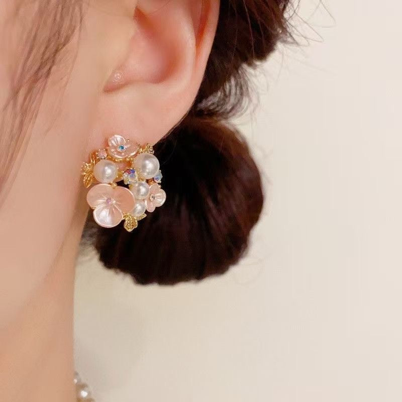 French Style Gentle Flower Round Minority Fashion Design Versatile Exquisite Earrings