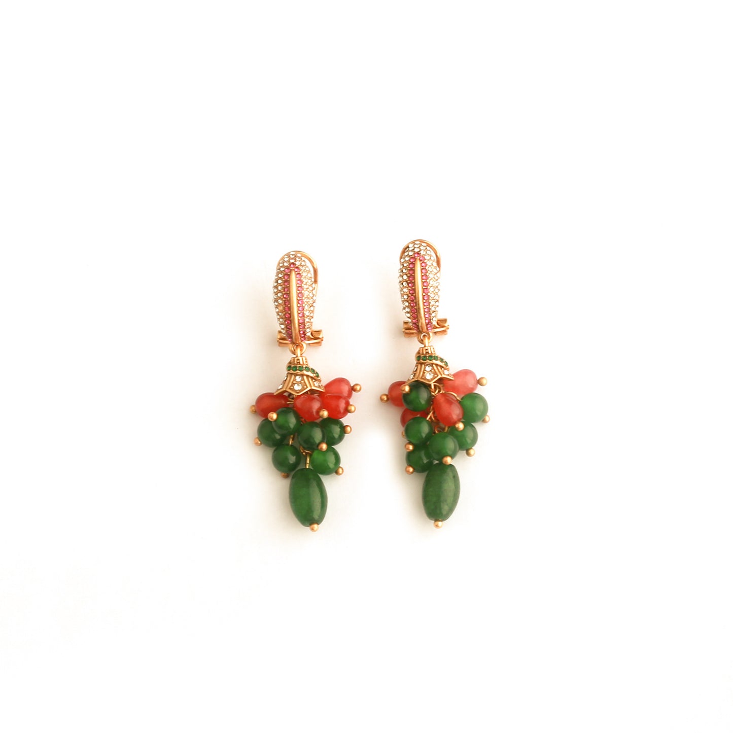 Real Gold Gaanized Enamel Diamond Retro Earrings