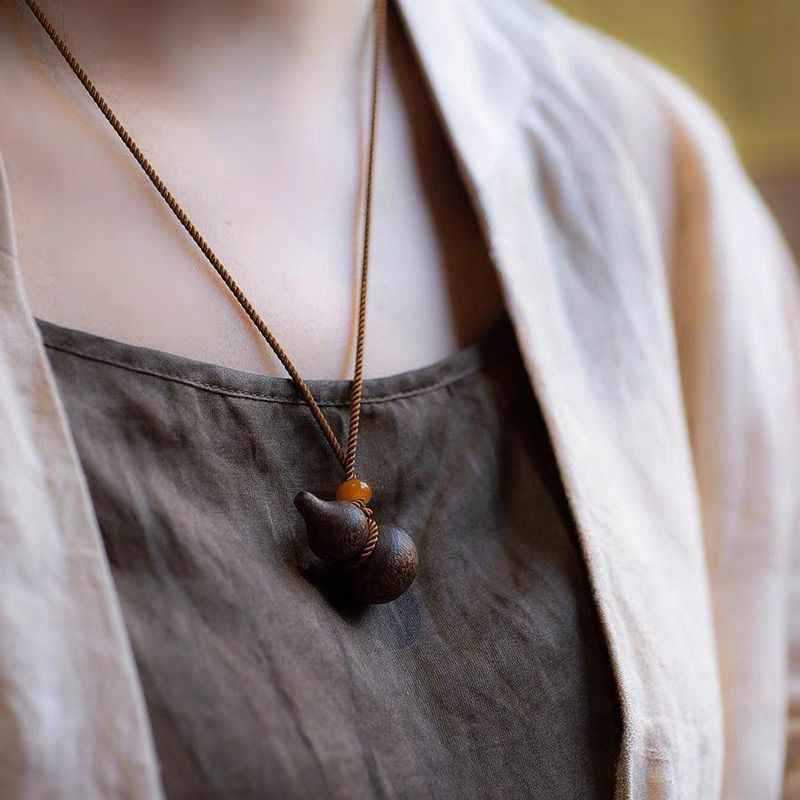 Women's & Men's Natural Eaglewood Calabash Pendent Crafts Fu Lu Chinese Style Meaning Necklace