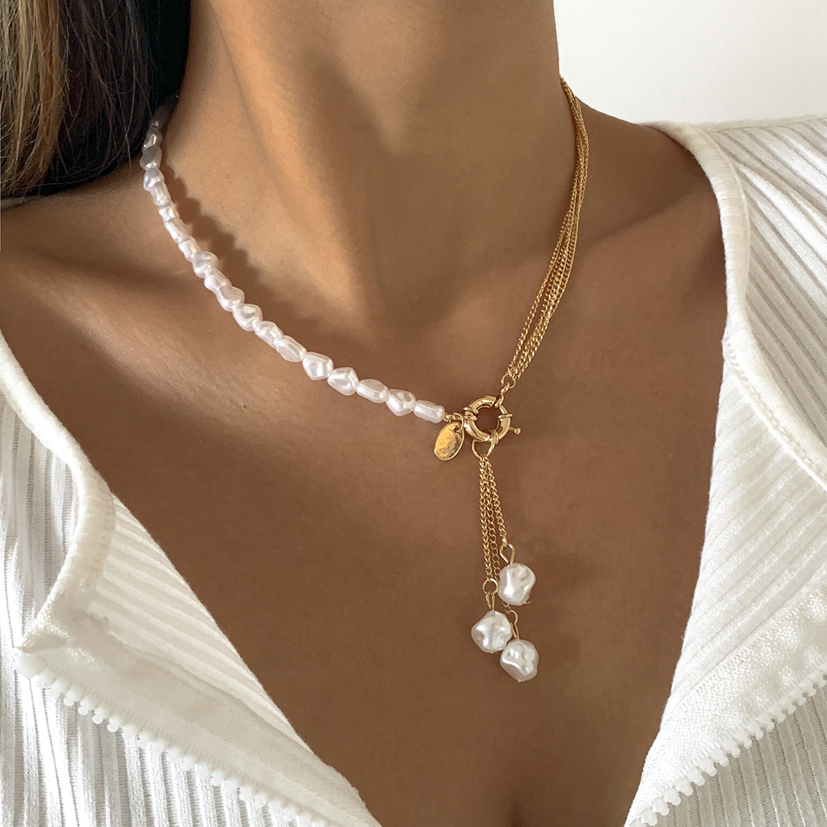 Shaped Pearl Tassel Simple Graceful Geometric Necklaces