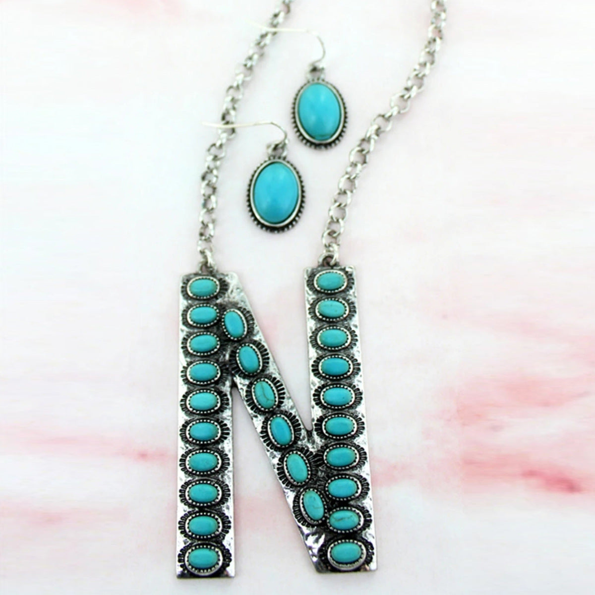 Bohemian Alphabet Letter Retro Style Inlaid Jewelry Set