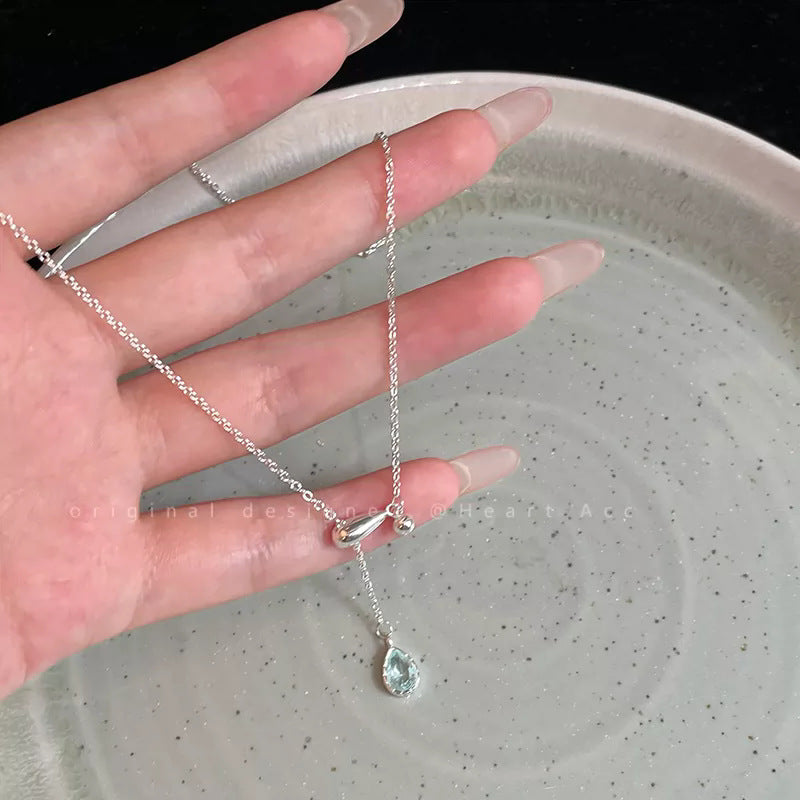 Women's Tears Navy Blue Water Drop Drawable Clavicle Chain Necklaces